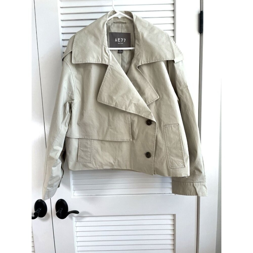 AE77 American Eagle Womens XL Cropped Trench Jacket Bone Khaki Utility NWT